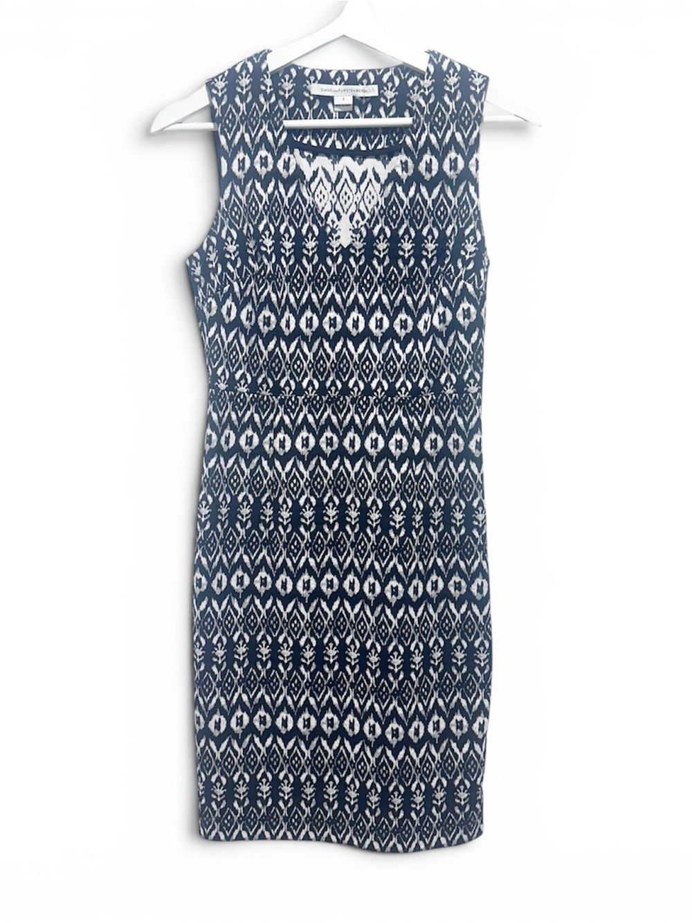 Diane Von Furstenberg Black and White Ikat Midi Sheath Dress